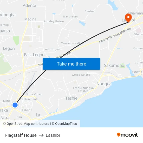 Flagstaff House to Lashibi map