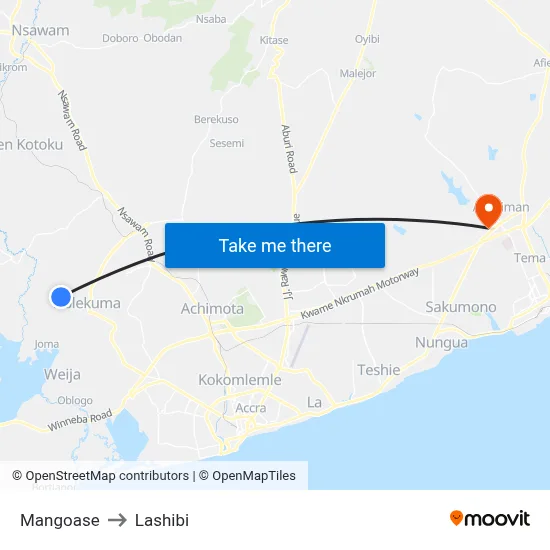 Mangoase to Lashibi map