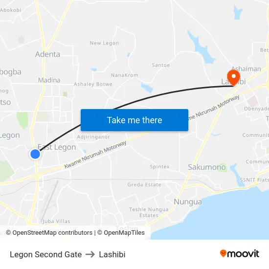 Legon Second Gate to Lashibi map
