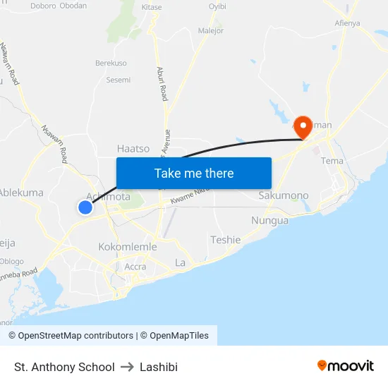 St. Anthony School to Lashibi map