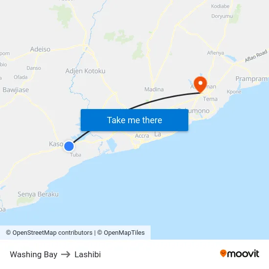 Washing Bay to Lashibi map