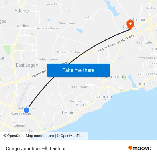 Congo Junction to Lashibi map