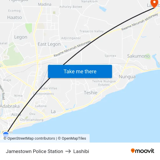 Jamestown Police Station to Lashibi map
