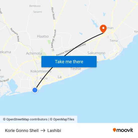 Korle Gonno Shell to Lashibi map