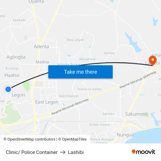 Clinic/ Police Container to Lashibi map
