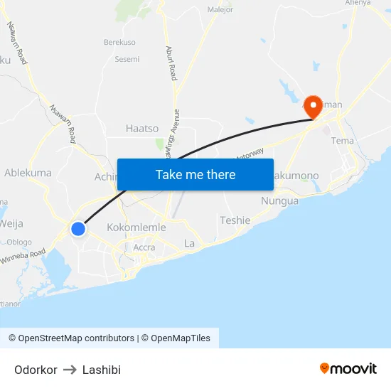 Odorkor to Lashibi map