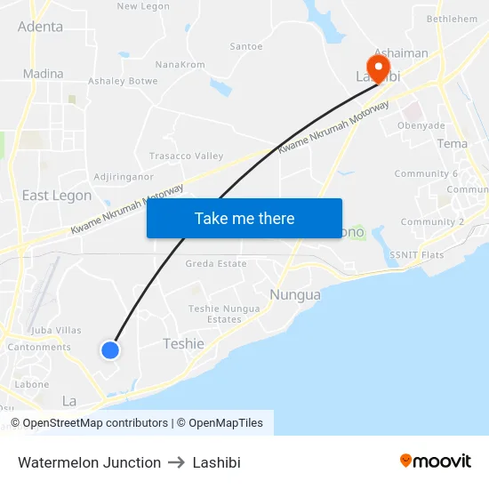 Watermelon Junction to Lashibi map