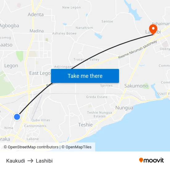 Kaukudi to Lashibi map