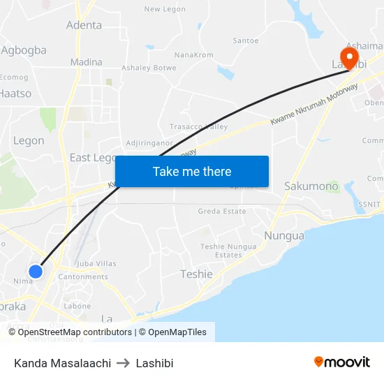 Kanda Masalaachi to Lashibi map