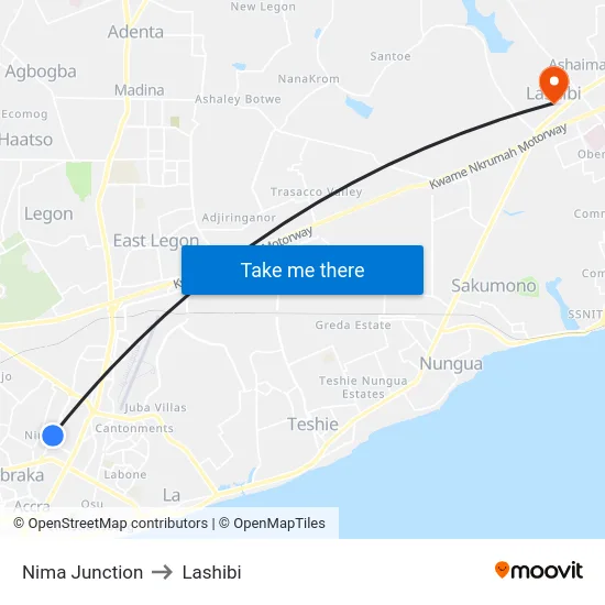 Nima Junction to Lashibi map