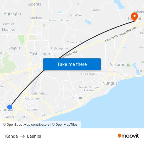 Kanda to Lashibi map