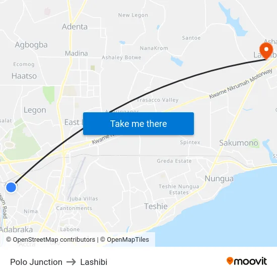 Polo Junction to Lashibi map