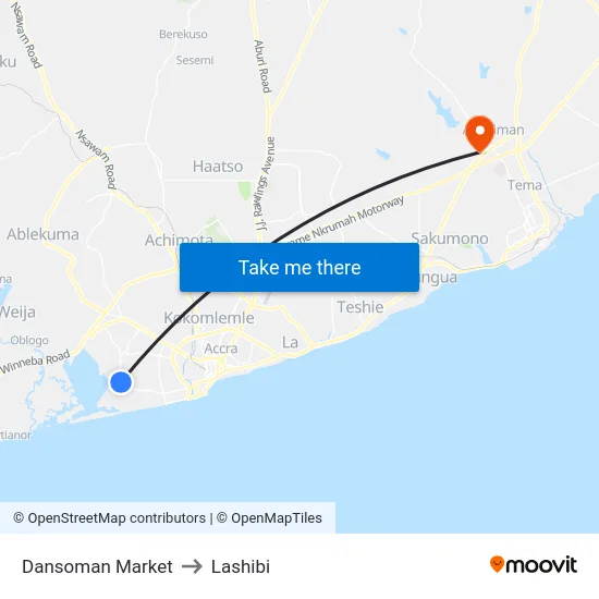 Dansoman Market to Lashibi map