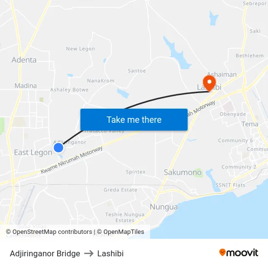 Adjiringanor Bridge to Lashibi map
