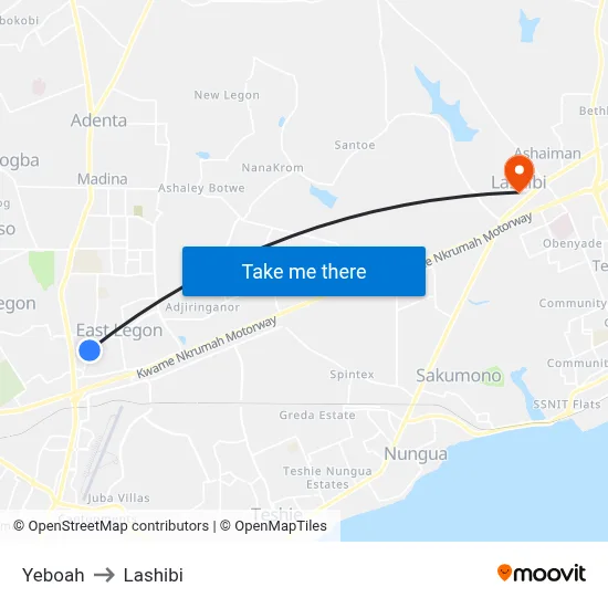 Yeboah to Lashibi map