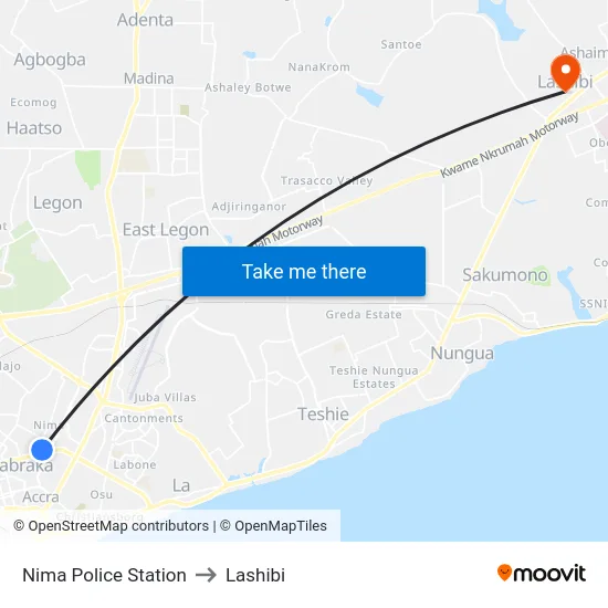 Nima Police Station to Lashibi map
