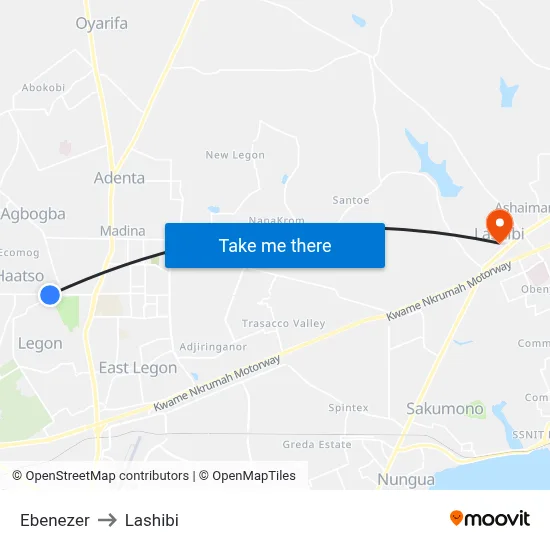 Ebenezer to Lashibi map