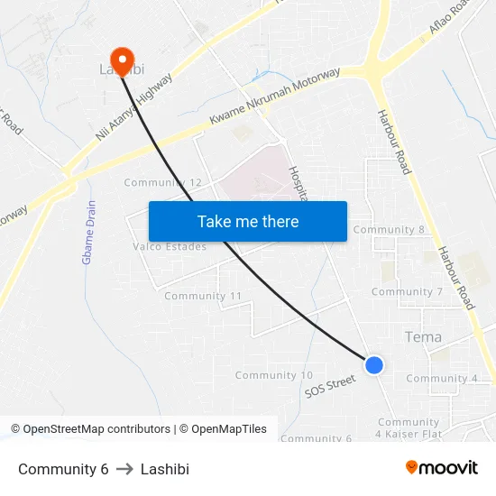 Community 6 to Lashibi map