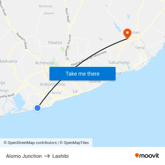 Alomo Junction to Lashibi map