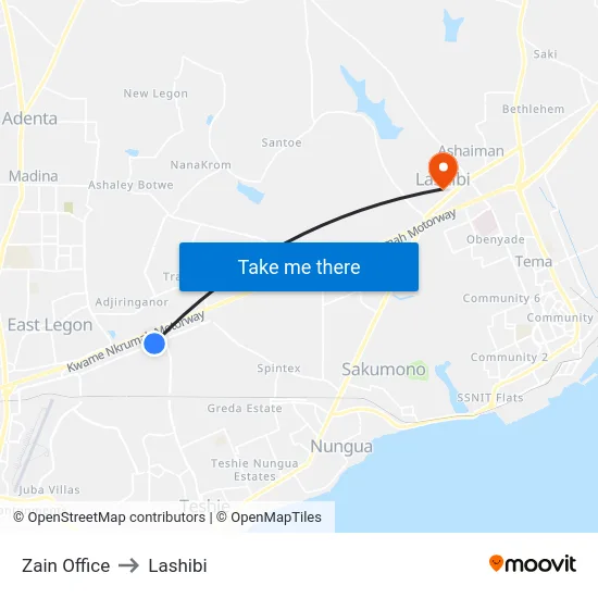 Zain Office to Lashibi map