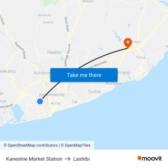 Kaneshie Market Station to Lashibi map