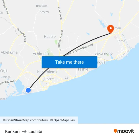 Karikari to Lashibi map