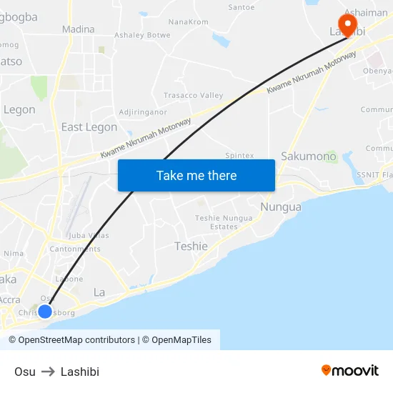Osu to Lashibi map
