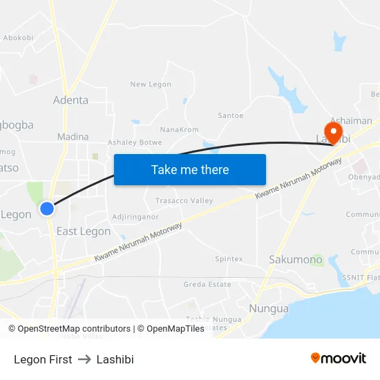 Legon First to Lashibi map