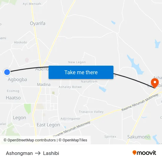 Ashongman to Lashibi map