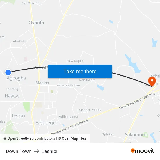 Down Town to Lashibi map