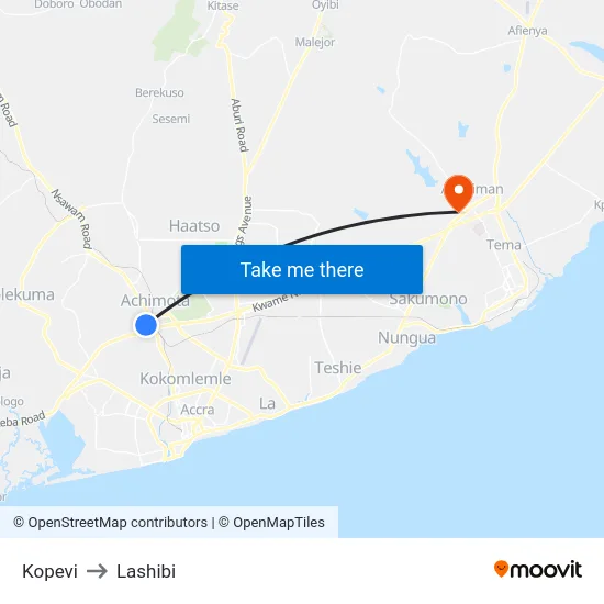 Kopevi to Lashibi map