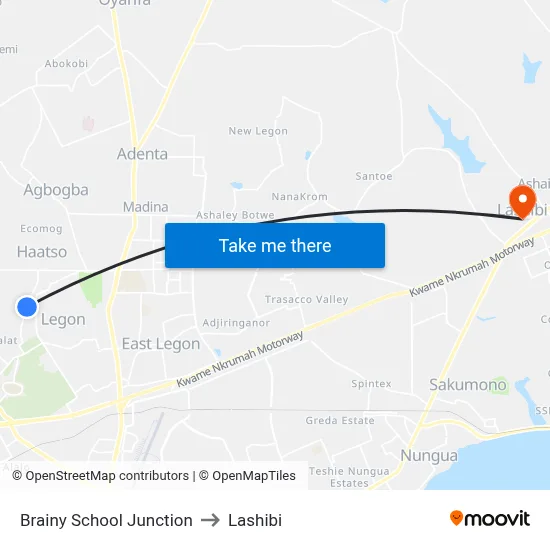 Brainy School Junction to Lashibi map