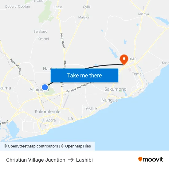 Christian Village Jucntion to Lashibi map