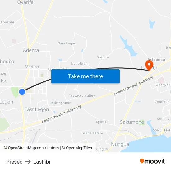 Presec to Lashibi map