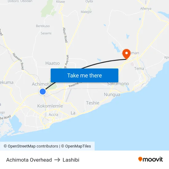 Achimota Overhead to Lashibi map