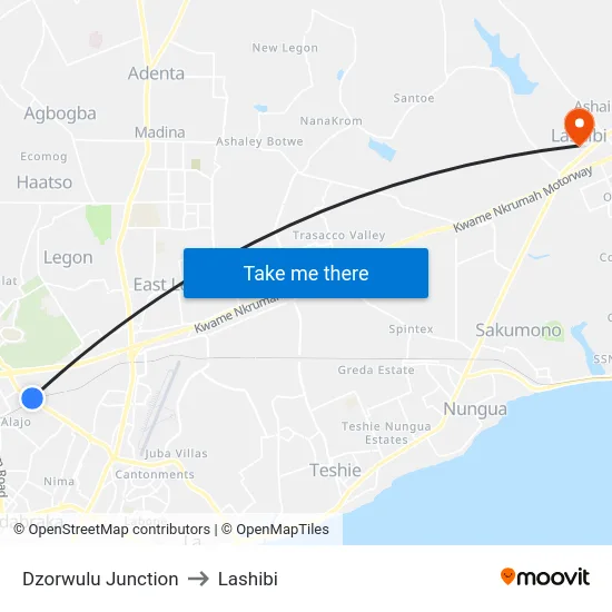 Dzorwulu Junction to Lashibi map