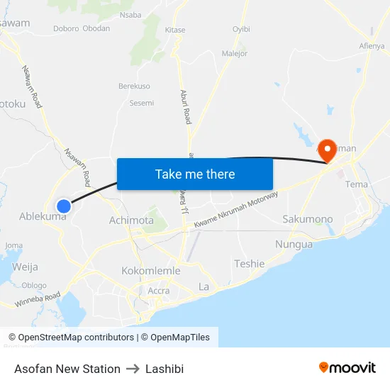Asofan New Station to Lashibi map