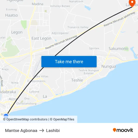 Mantse Agbonaa to Lashibi map