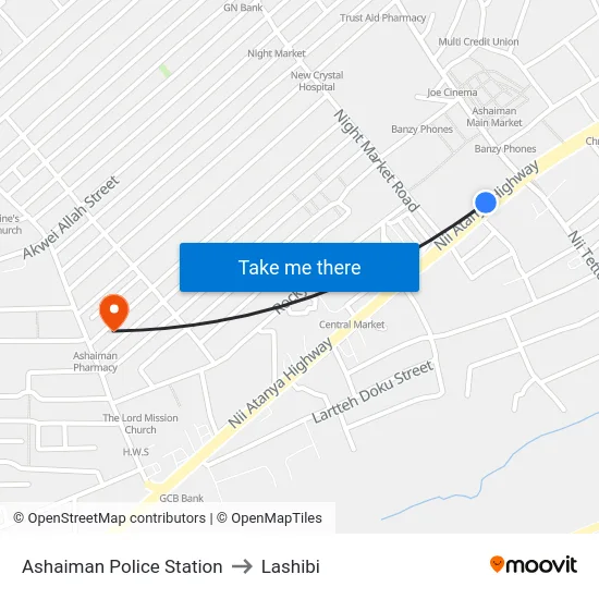 Ashaiman Police Station to Lashibi map