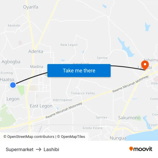 Supermarket to Lashibi map