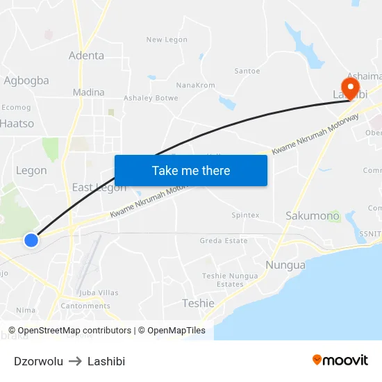 Dzorwolu to Lashibi map
