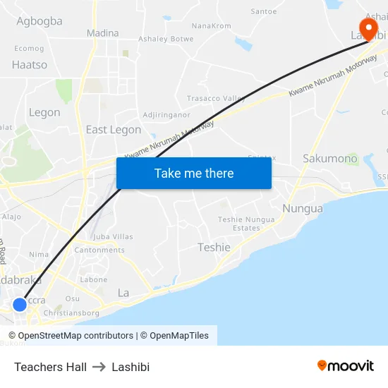 Teachers Hall to Lashibi map