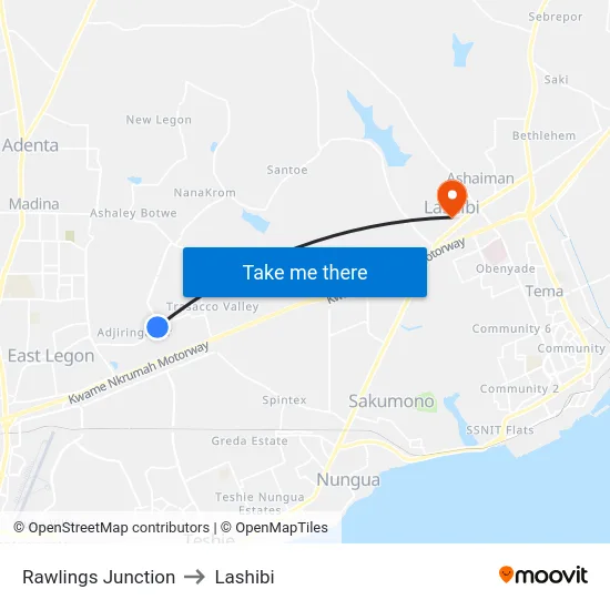 Rawlings Junction to Lashibi map
