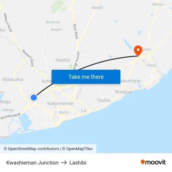 Kwashieman Junction to Lashibi map