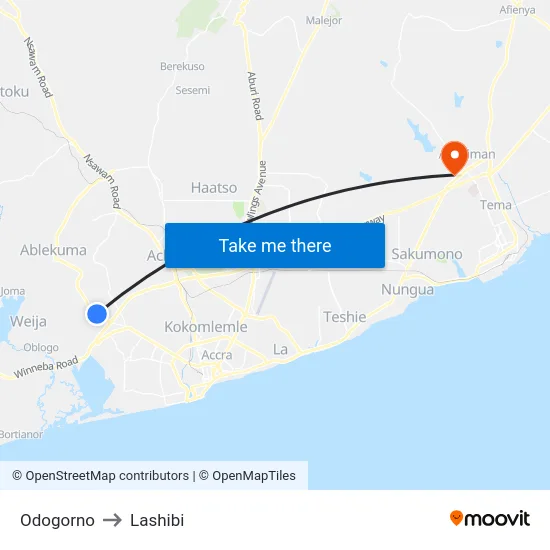 Odogorno to Lashibi map