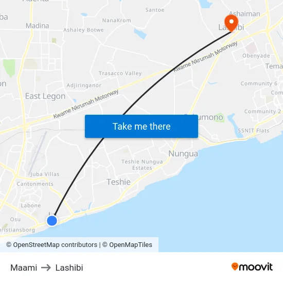 Maami to Lashibi map