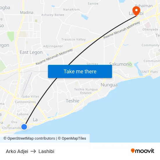 Arko Adjei to Lashibi map