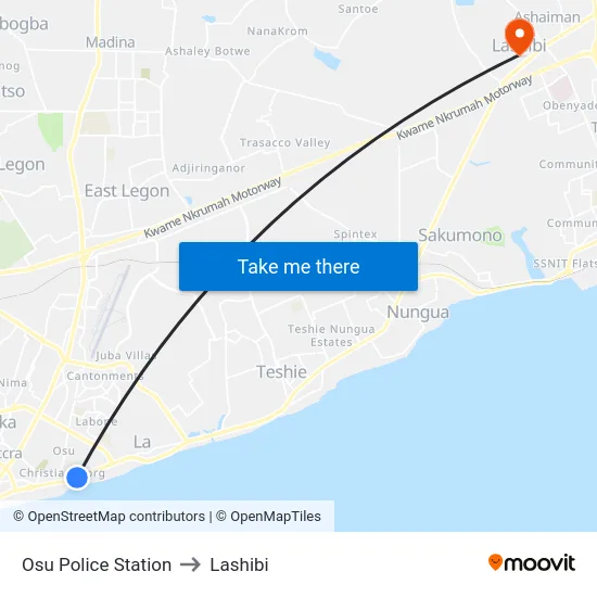 Osu Police Station to Lashibi map