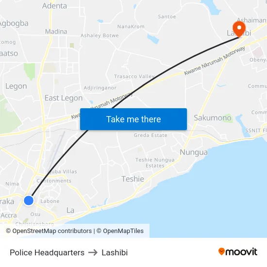 Police Headquarters to Lashibi map