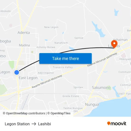 Legon Station to Lashibi map